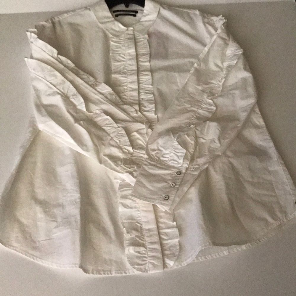 Scotch & Soda Ruffle Button Down White Shirt XL - Picture 6 of 8